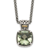 Shey Couture Sterling Silver with 14K Accent 18 Inch Antiqued Cushion Green Quartz Necklace